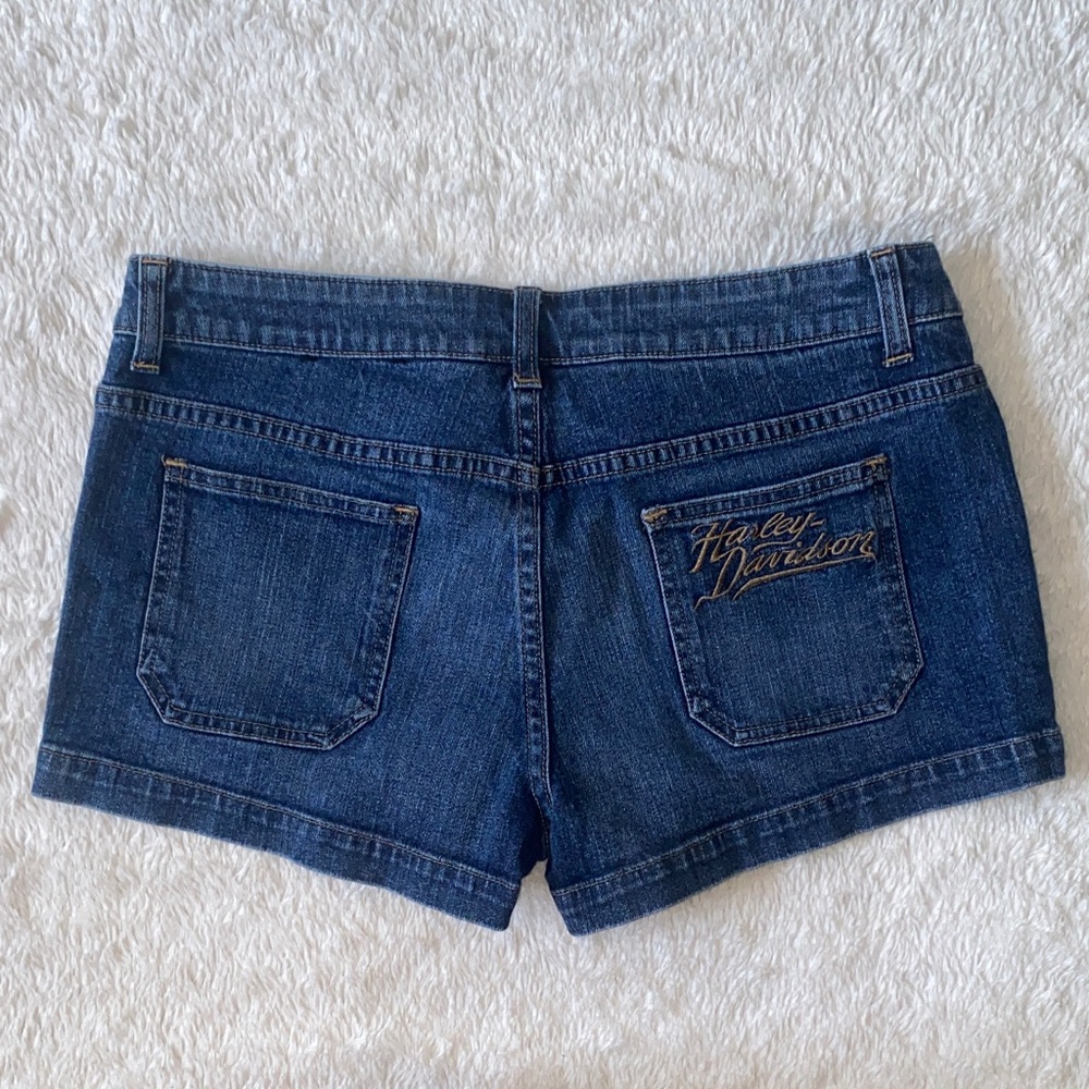 SZ 10 Harley Davidson Dark Blue Denim Women's Mini Shorts - Picture 5 of 8